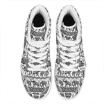 White And Black Indian Elephant Print High Top Leather Sneakers