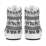 White And Black Indian Elephant Print High Top Leather Sneakers