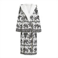 White And Black Indian Elephant Print Hooded Bathrobe