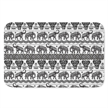 White And Black Indian Elephant Print Indoor Door Mat