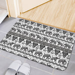 White And Black Indian Elephant Print Indoor Door Mat