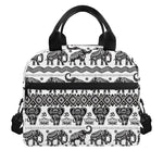 White And Black Indian Elephant Print Insulated Lunch Bag