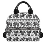 White And Black Indian Elephant Print Insulated Lunch Bag
