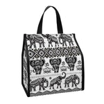 White And Black Indian Elephant Print Insulated Lunch Tote