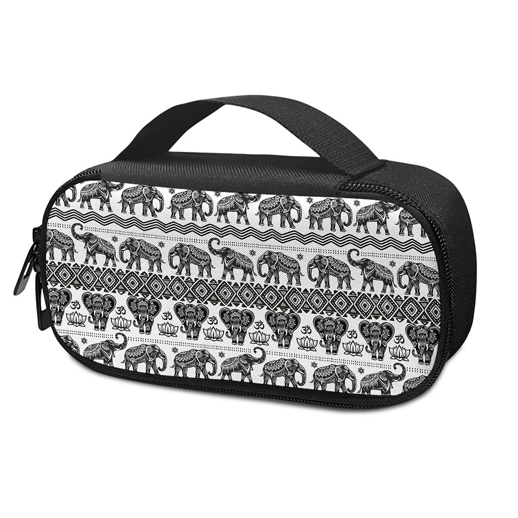 White And Black Indian Elephant Print Insulin Cooler Travel Case