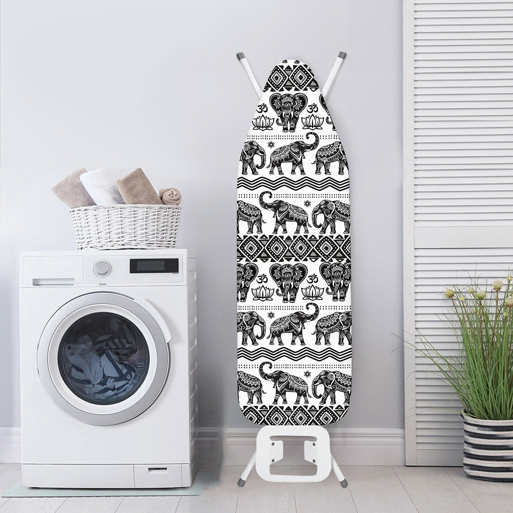 White And Black Indian Elephant Print Ironing Board Cover