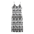 White And Black Indian Elephant Print Jersey Midi Cami Dress