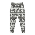 White And Black Indian Elephant Print Jogger Pants