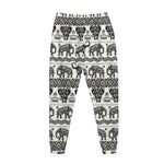 White And Black Indian Elephant Print Jogger Pants