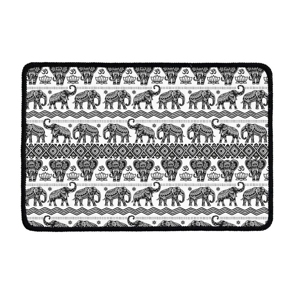 White And Black Indian Elephant Print Kitchen Mat