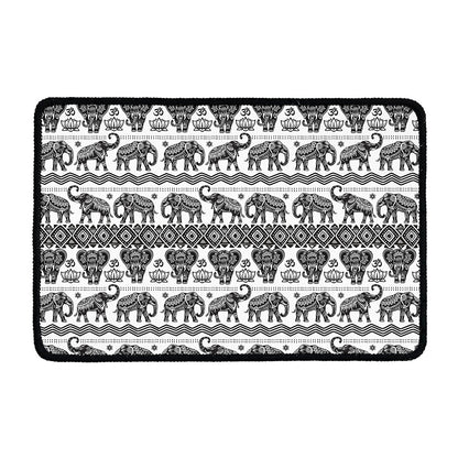 White And Black Indian Elephant Print Kitchen Mat