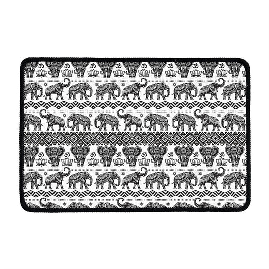 White And Black Indian Elephant Print Kitchen Mat