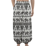 White And Black Indian Elephant Print Lantern Pants