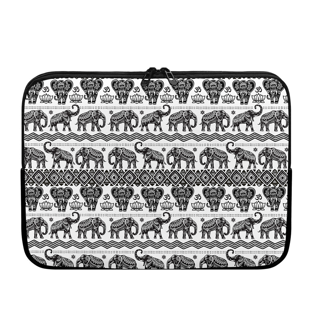 White And Black Indian Elephant Print Laptop Sleeve