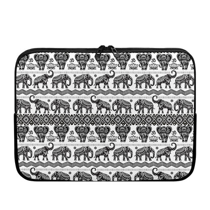White And Black Indian Elephant Print Laptop Sleeve