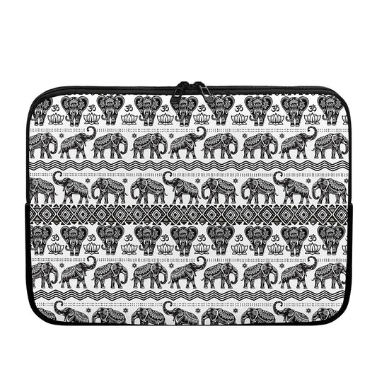 White And Black Indian Elephant Print Laptop Sleeve