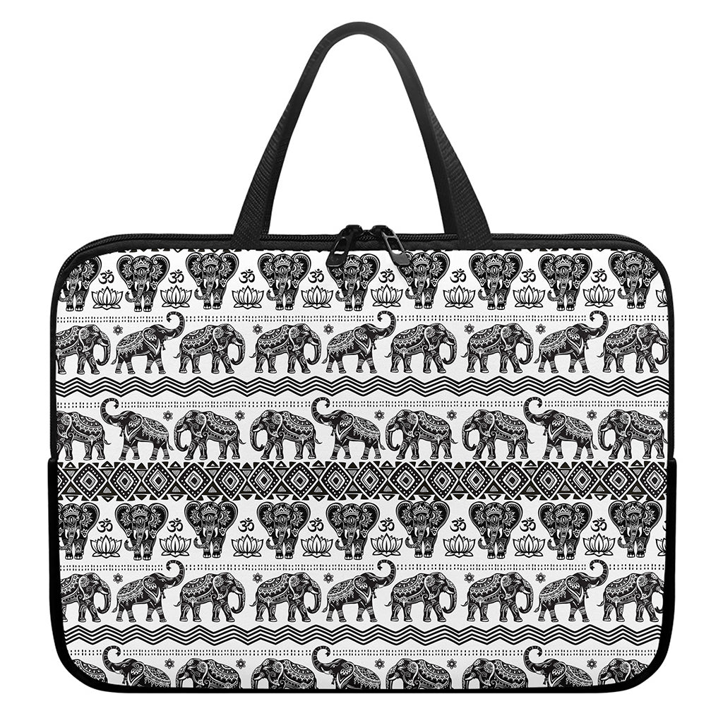 White And Black Indian Elephant Print Laptop Sleeve With Handle