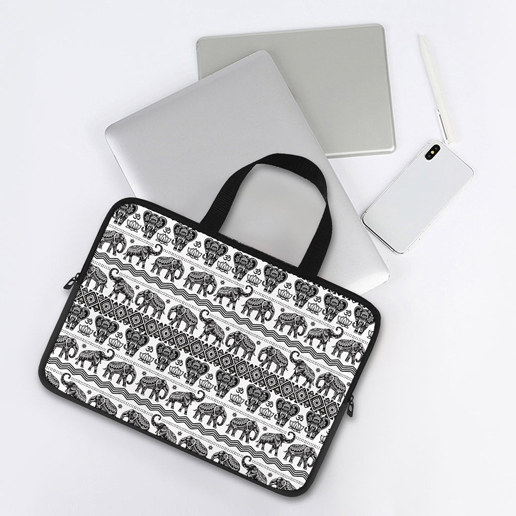 White And Black Indian Elephant Print Laptop Sleeve With Handle