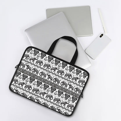 White And Black Indian Elephant Print Laptop Sleeve With Handle