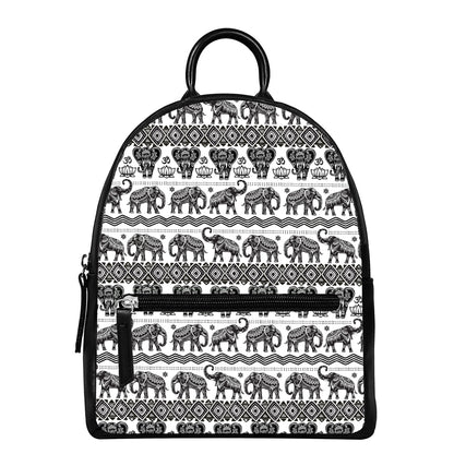 White And Black Indian Elephant Print Leather Backpack