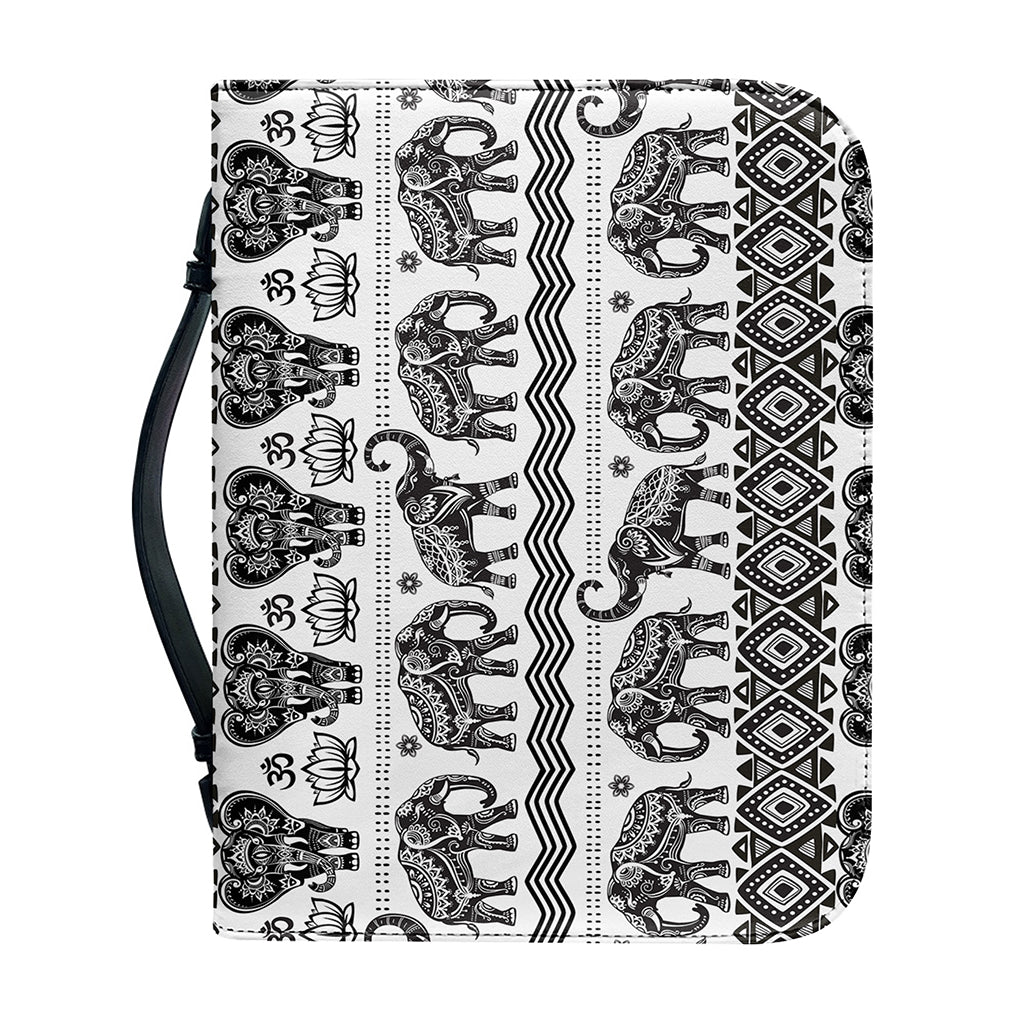 White And Black Indian Elephant Print Leather Bible Cover