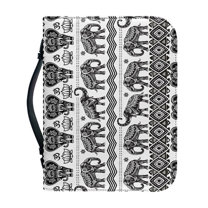 White And Black Indian Elephant Print Leather Bible Cover