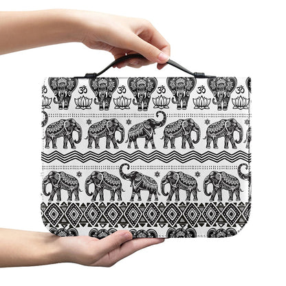 White And Black Indian Elephant Print Leather Bible Cover