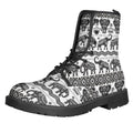 White And Black Indian Elephant Print Lace-Up Boots