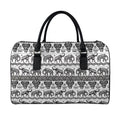 White And Black Indian Elephant Print Leather Duffel Bag