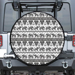 White And Black Indian Elephant Print Leather Spare Tire Cover