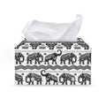 White And Black Indian Elephant Print Leather Tissue Box Cover
