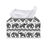 White And Black Indian Elephant Print Leather Tissue Box Cover