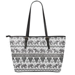 White And Black Indian Elephant Print Leather Tote Bag