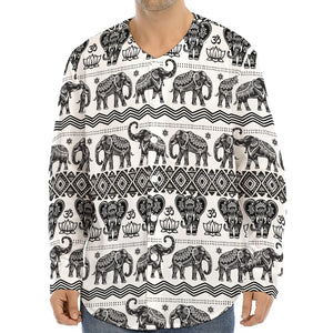 White And Black Indian Elephant Print Long Sleeve Baseball Jersey