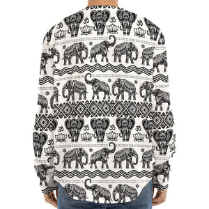 White And Black Indian Elephant Print Long Sleeve Baseball Jersey