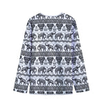 White And Black Indian Elephant Print Long Sleeve Short Coat