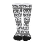 White And Black Indian Elephant Print Long Socks