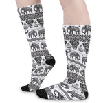 White And Black Indian Elephant Print Long Socks