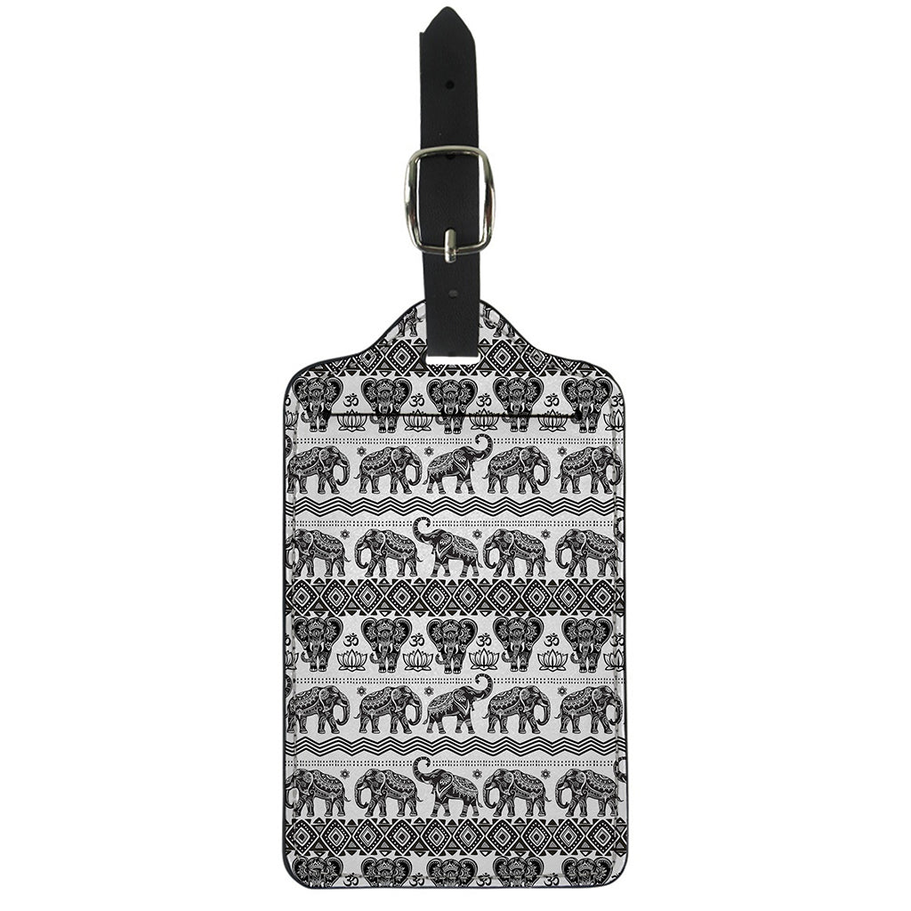 White And Black Indian Elephant Print Luggage Tag