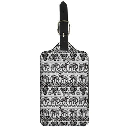 White And Black Indian Elephant Print Luggage Tag