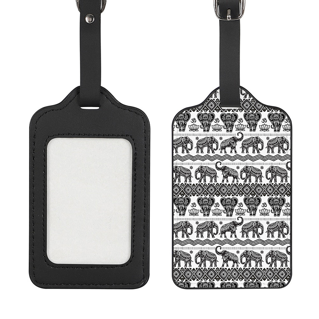 White And Black Indian Elephant Print Luggage Tag