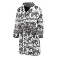 White And Black Indian Elephant Print Men's Bathrobe