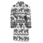White And Black Indian Elephant Print Men's Bathrobe