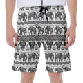 White And Black Indian Elephant Print Men's Beach Shorts