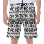 White And Black Indian Elephant Print Men's Beach Shorts