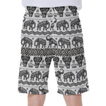 White And Black Indian Elephant Print Men's Beach Shorts