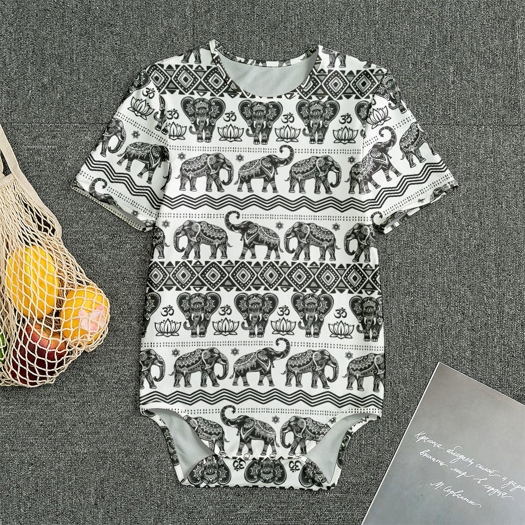 White And Black Indian Elephant Print Men's Bodysuit
