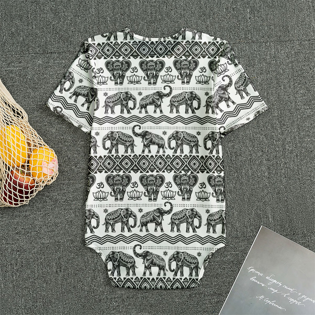 White And Black Indian Elephant Print Men's Bodysuit