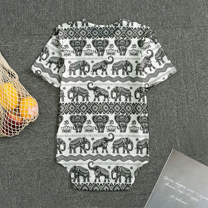 White And Black Indian Elephant Print Men's Bodysuit