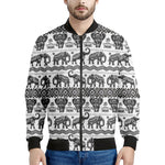 White And Black Indian Elephant Print Men's Bomber Jacket